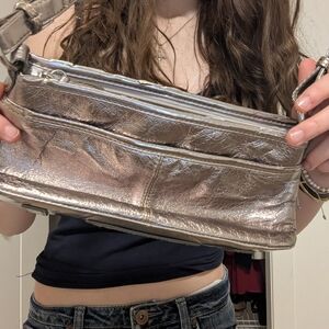 The Sak Metallic Silver Wristlet